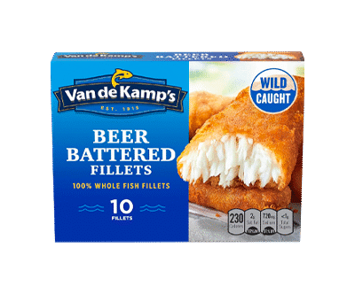 Van de Kamp's Beer Battered 100% Whole Fish Fillets, Frozen, 19.1 oz 10 ct